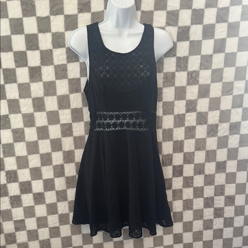 Free people Black Laced Crochet Daisy waist Skater dress size 6 - Picture 2 of 10